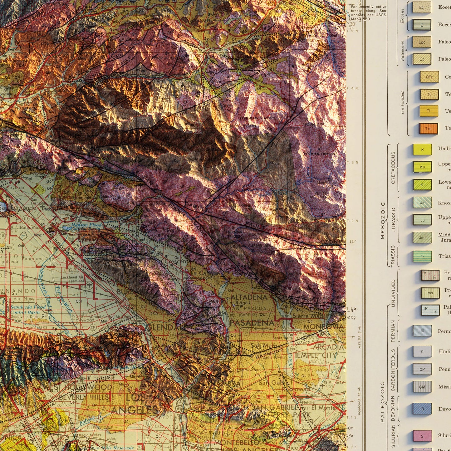 Los Angeles, California 1969 Shaded Relief Map