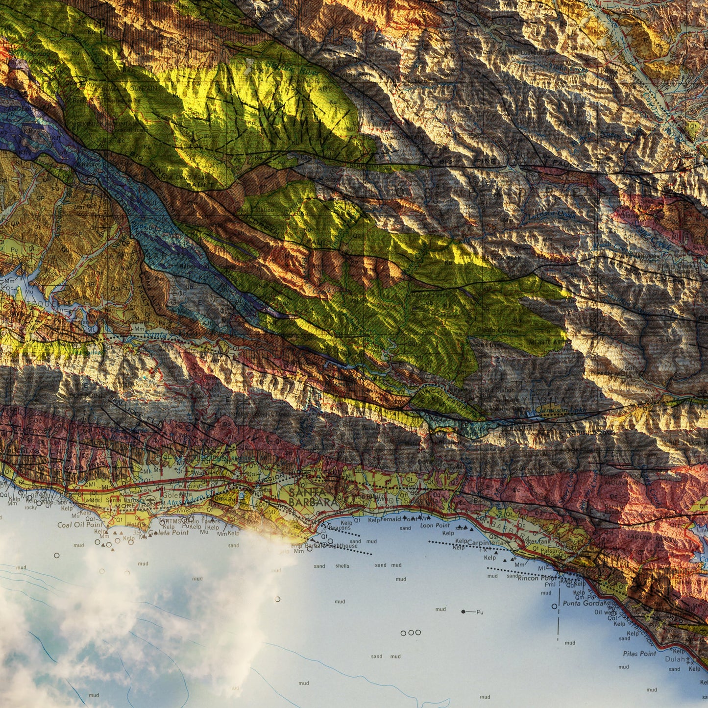 Los Angeles, California 1969 Shaded Relief Map