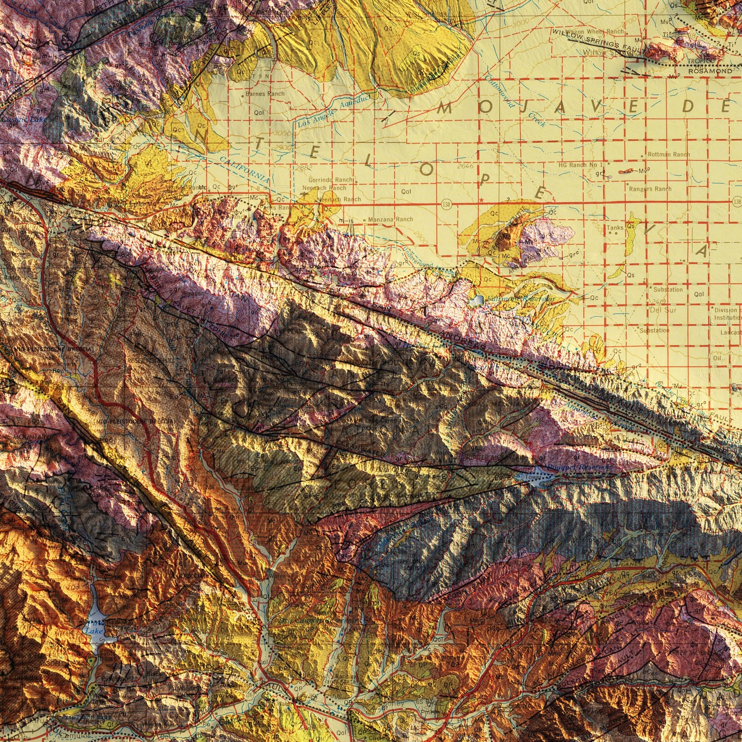 Los Angeles, California 1969 Shaded Relief Map