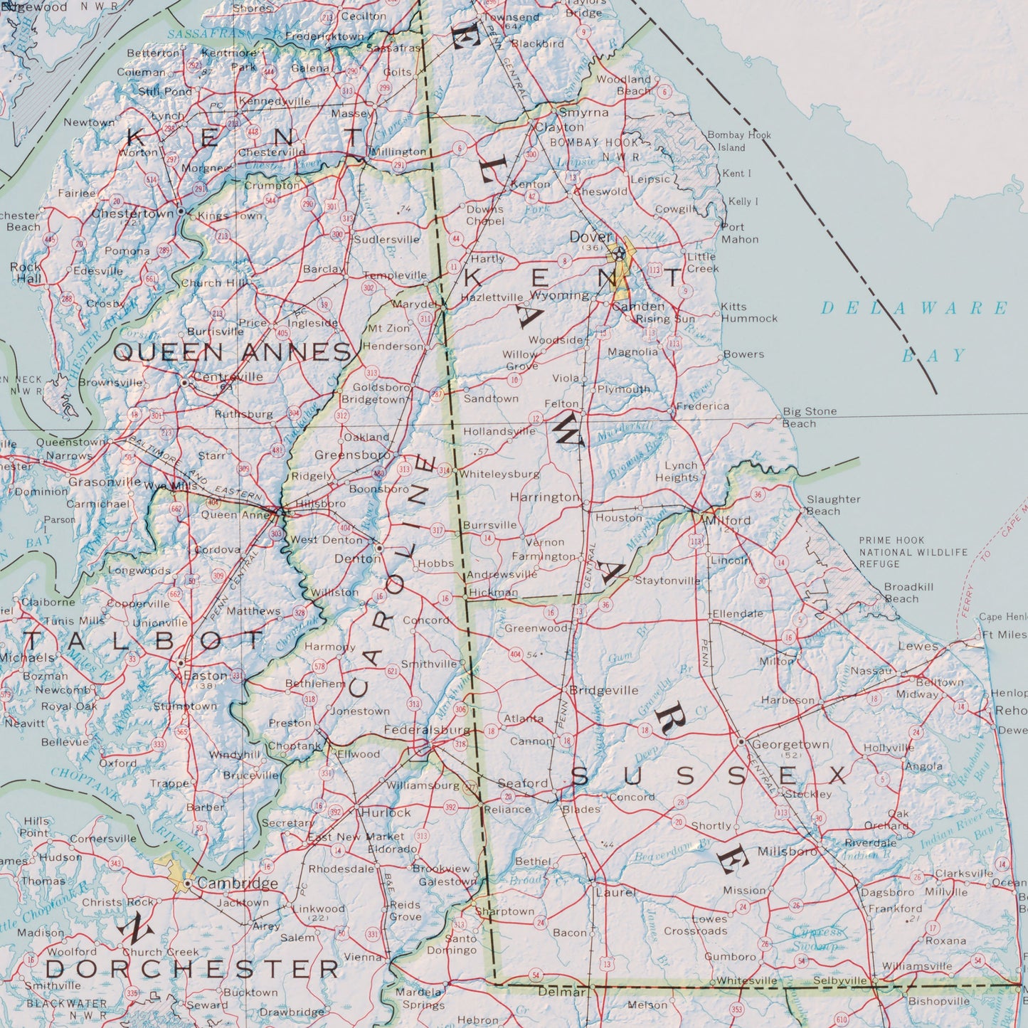 Maryland and Delaware 1973 Shaded Relief Map