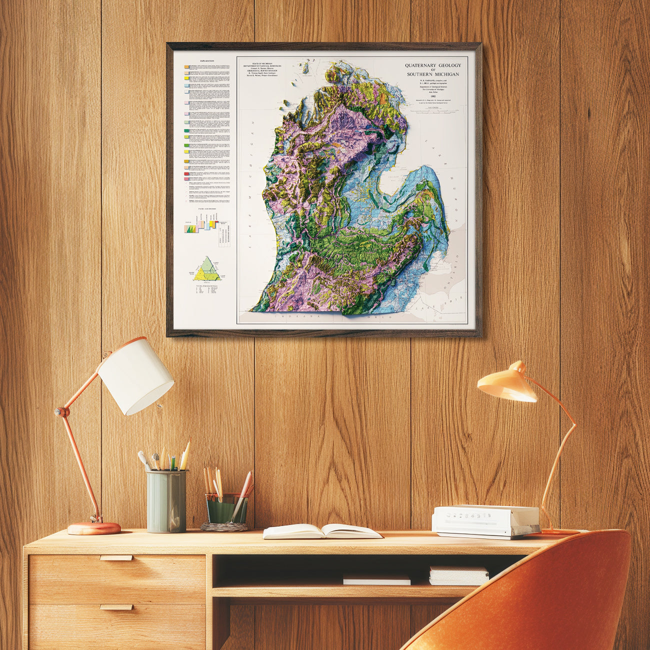 Michigan, Lower Peninsula 1982 Shaded Relief Map