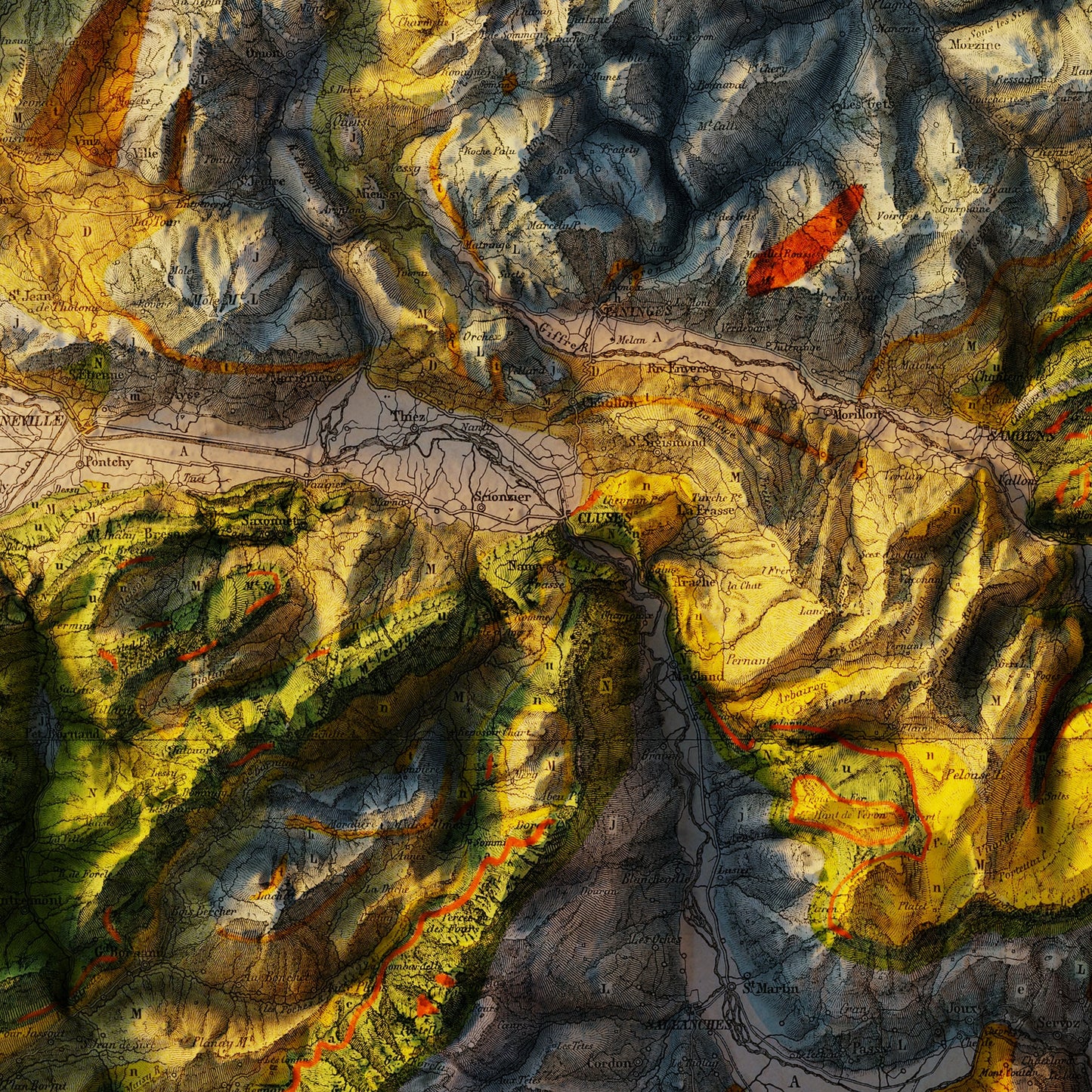 Mont Blanc 1862 Shaded Relief Map