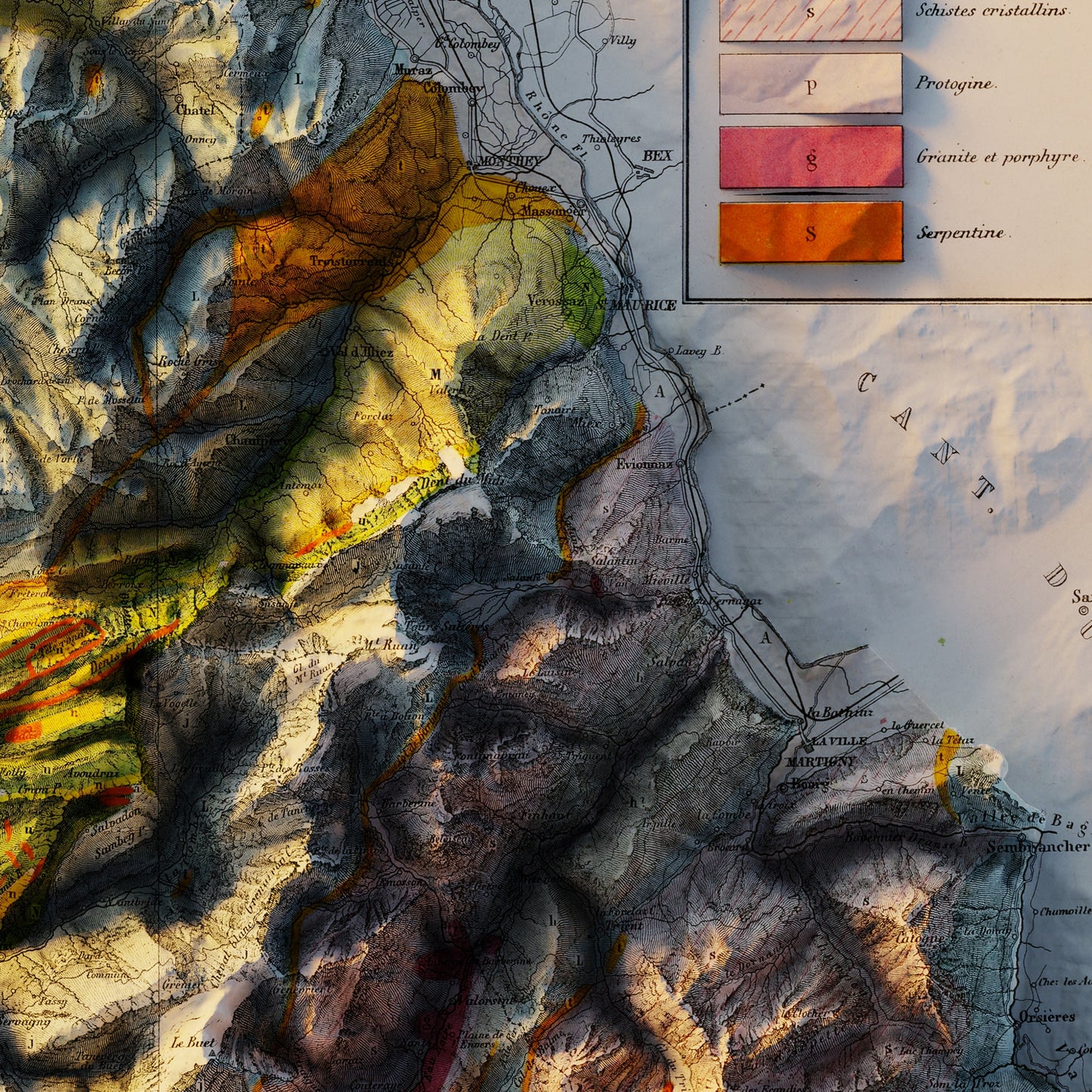 Mont Blanc 1862 Shaded Relief Map