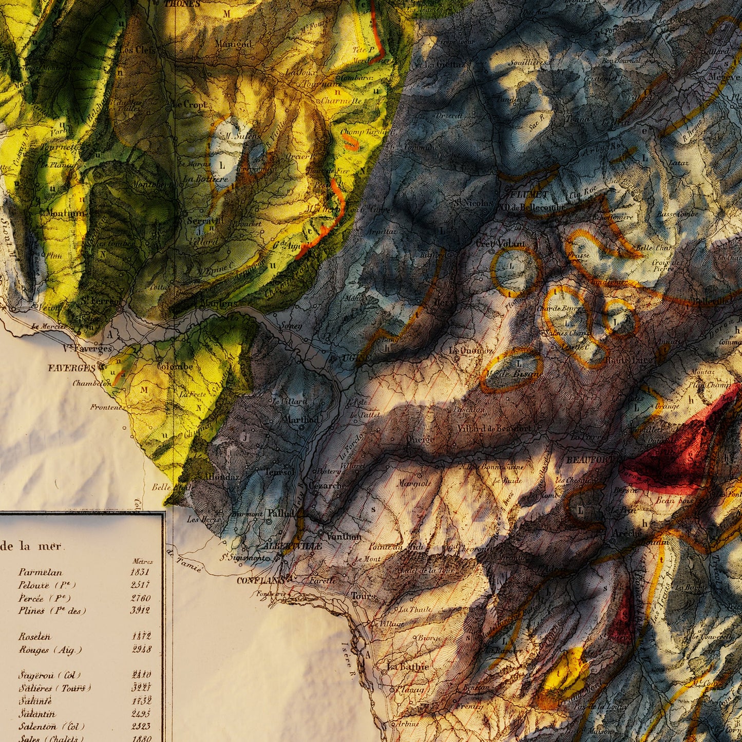Mont Blanc 1862 Shaded Relief Map