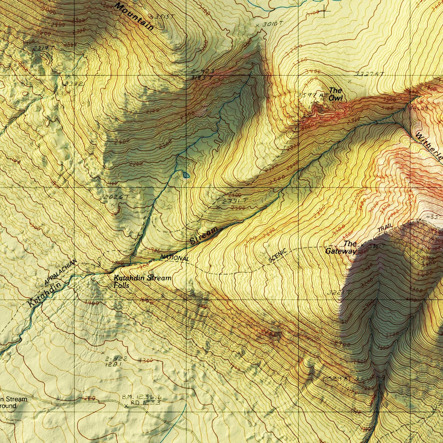 Mt. Katahdin, Maine 1997 Shaded Relief Map