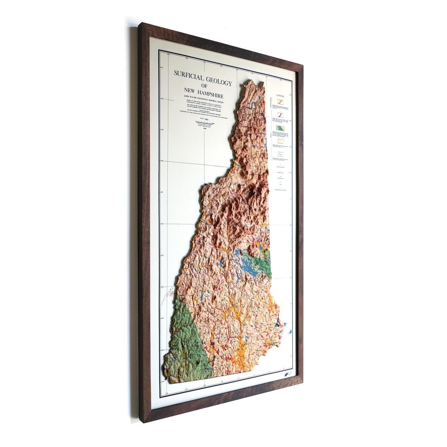 New Hampshire 1950 3D Raised Relief Map