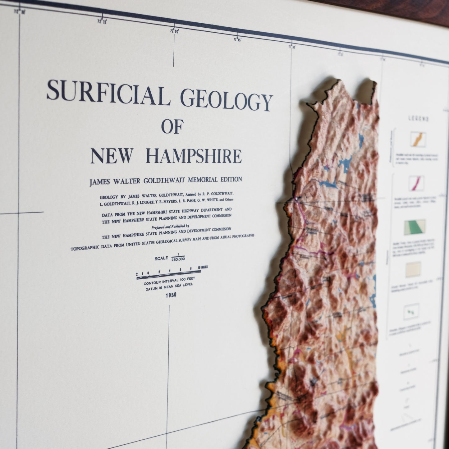 New Hampshire 1950 3D Raised Relief Map