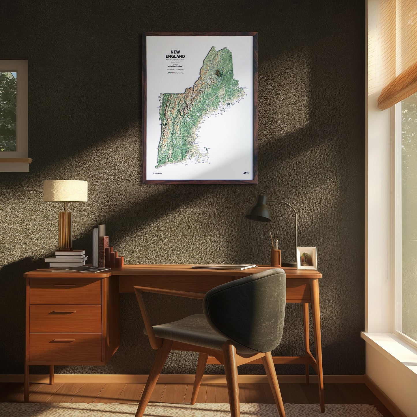 New England 3D Raised Relief Map