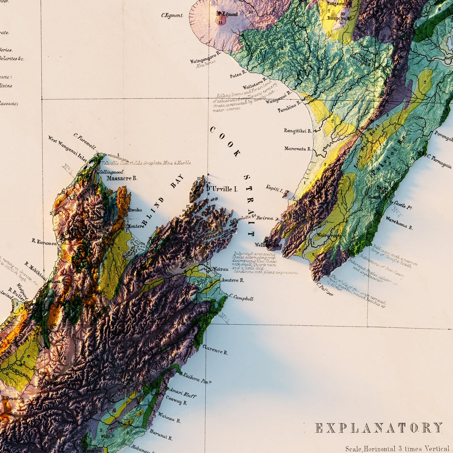 New Zealand 1873 Shaded Relief Map