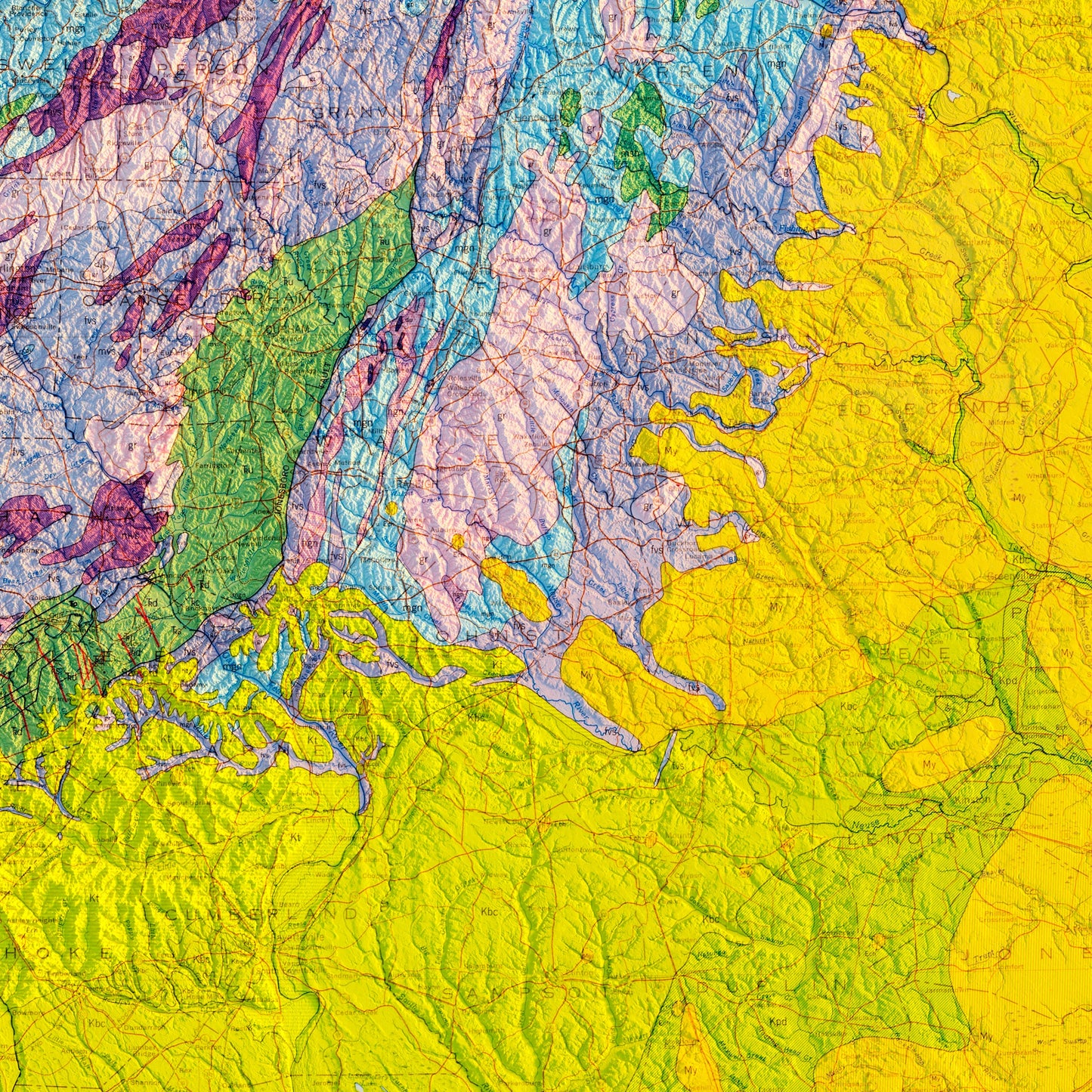 North Carolina 1958 Shaded Relief Map