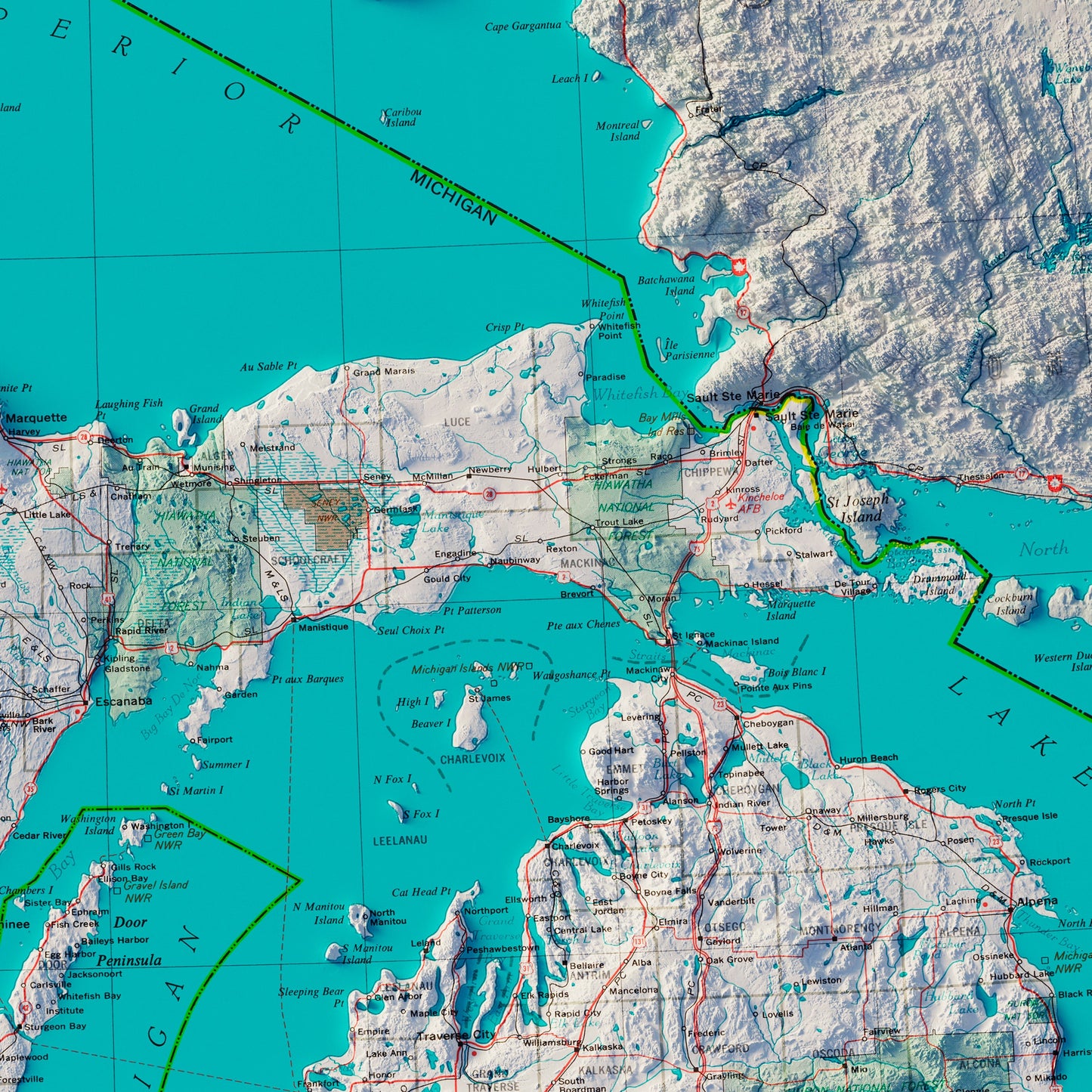 Northern Great Lakes States 1970 Shaded Relief Map