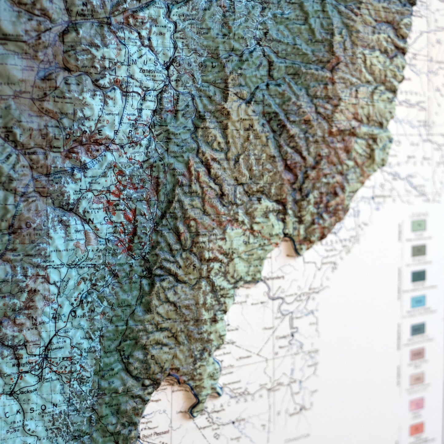 Ohio 1920 3D Raised Relief Map