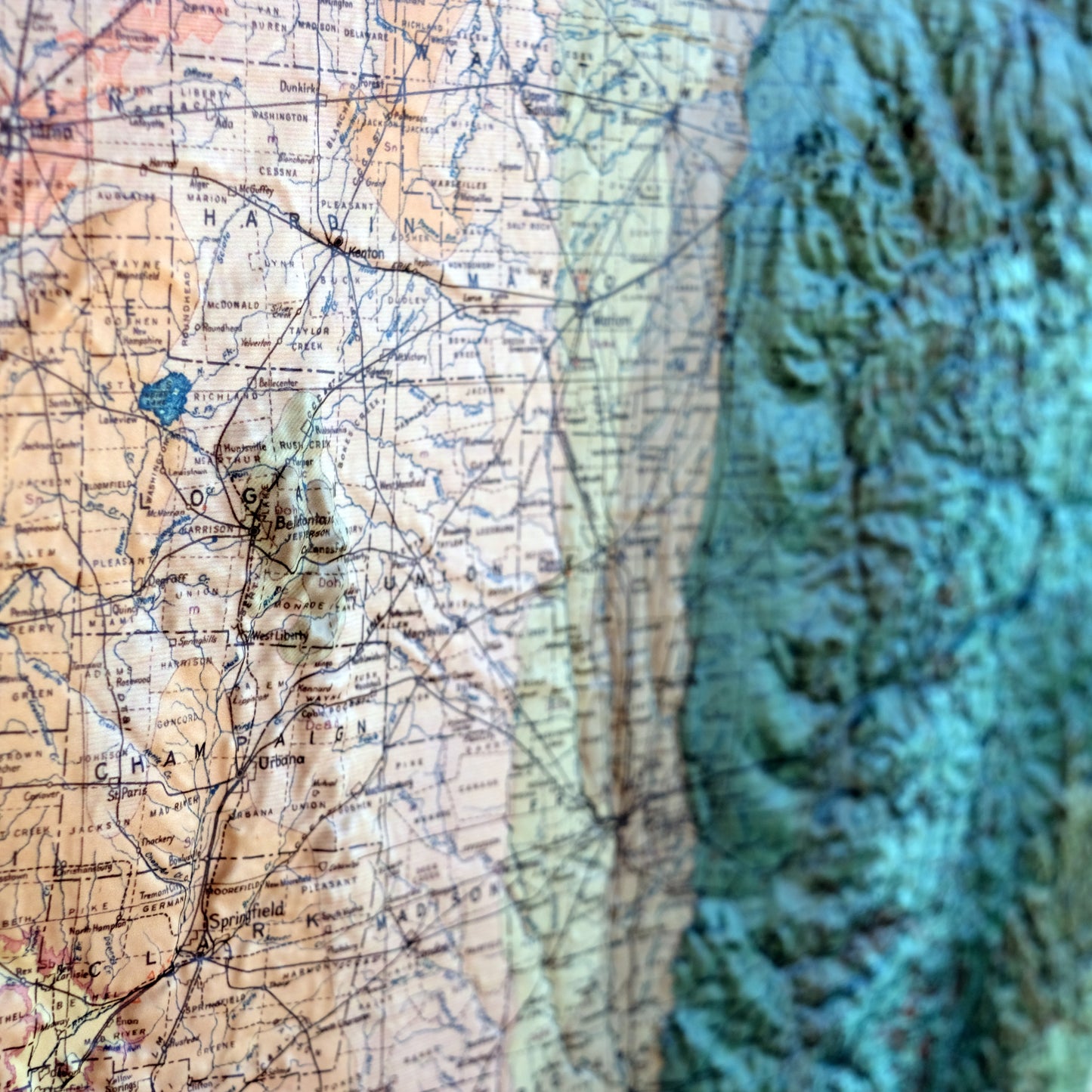 Ohio 1920 3D Raised Relief Map