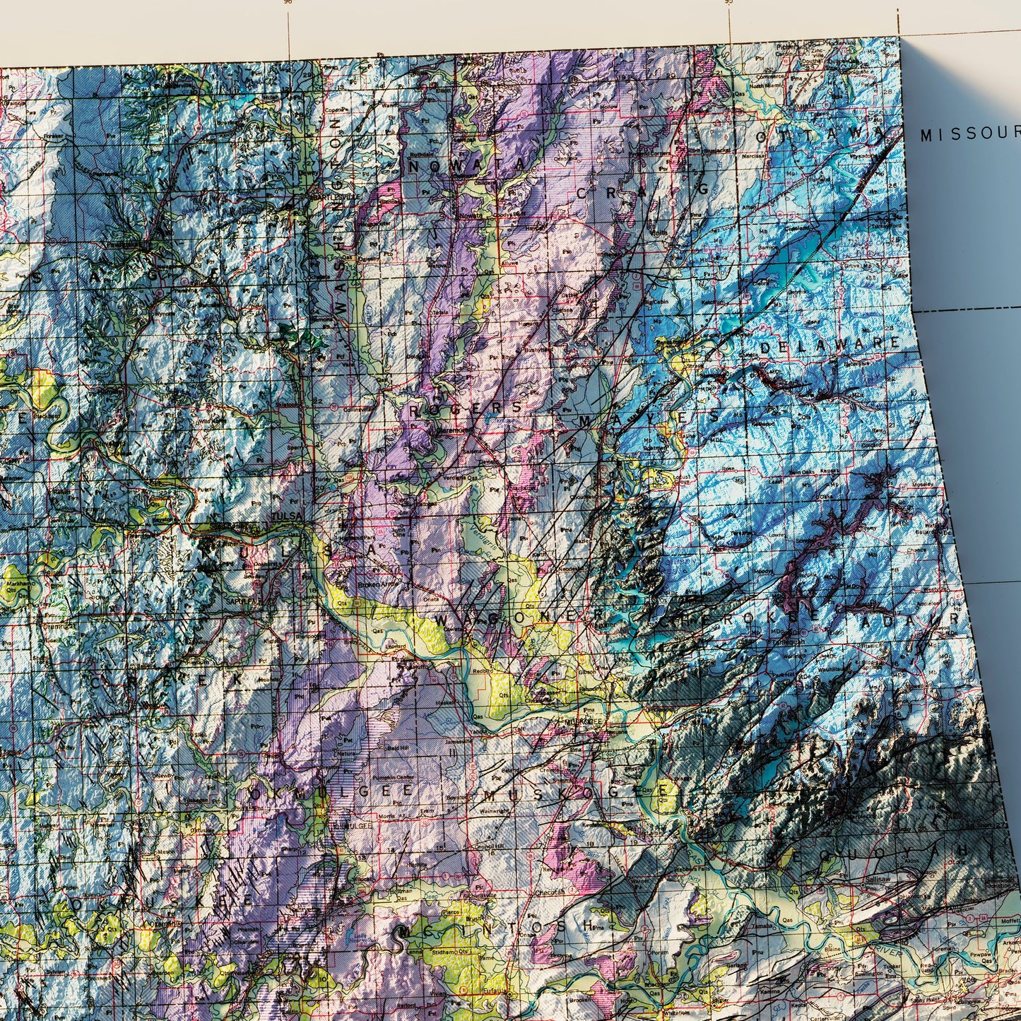 Oklahoma 1954 Shaded Relief Map