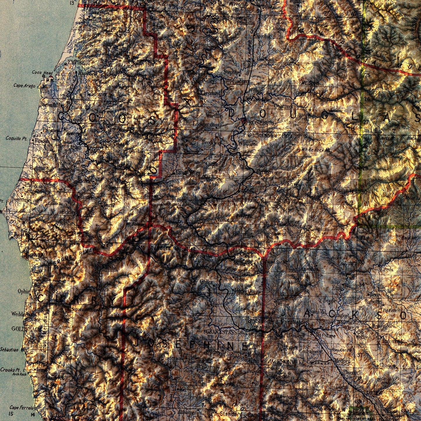 Oregon 1897 Shaded Relief Map