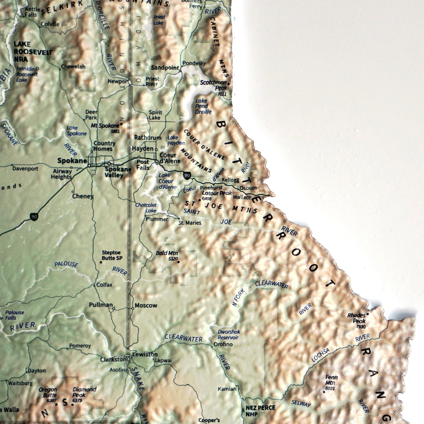 Pacific Northwest 3D Raised Relief Map