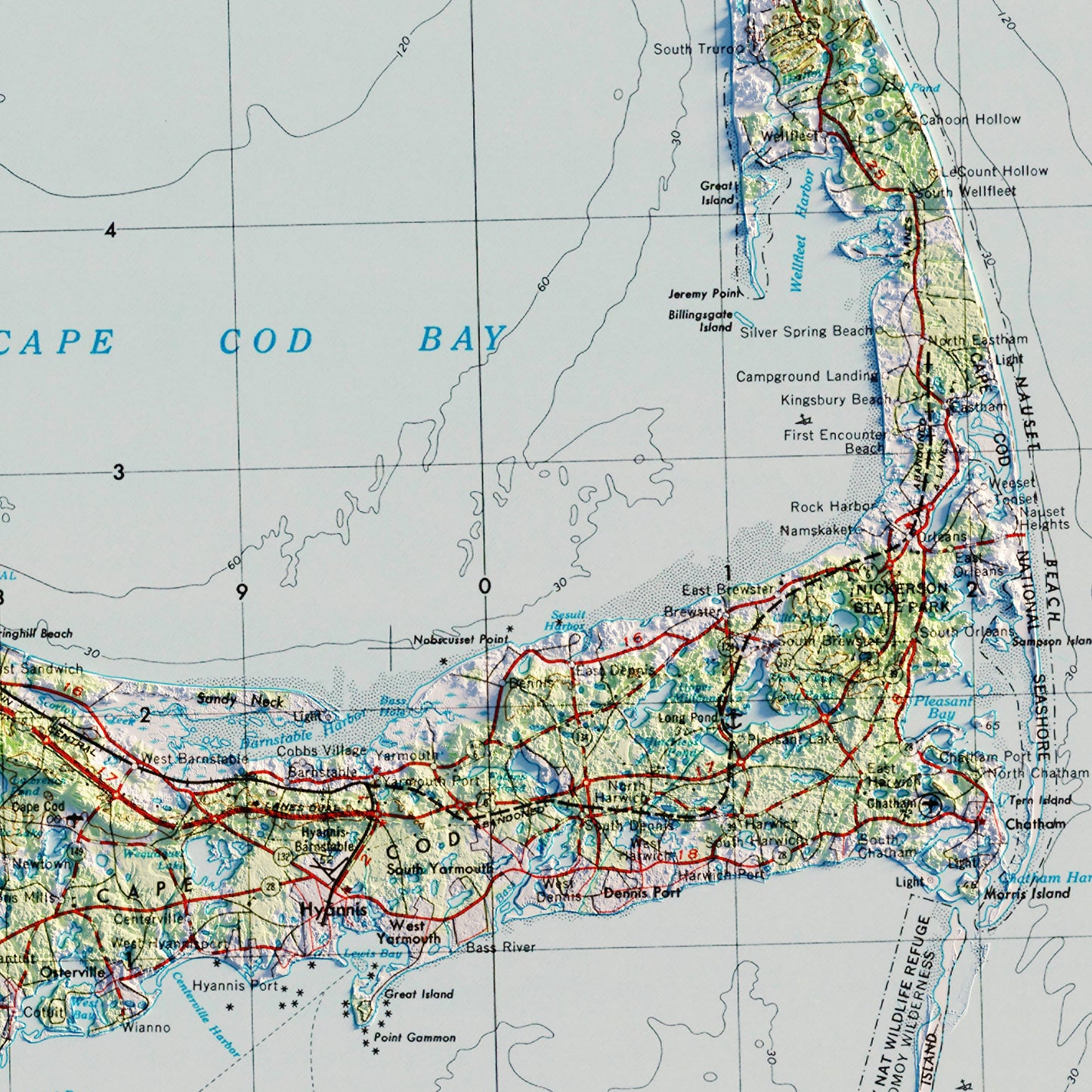 Providence, RI 1947 Shaded Relief Map
