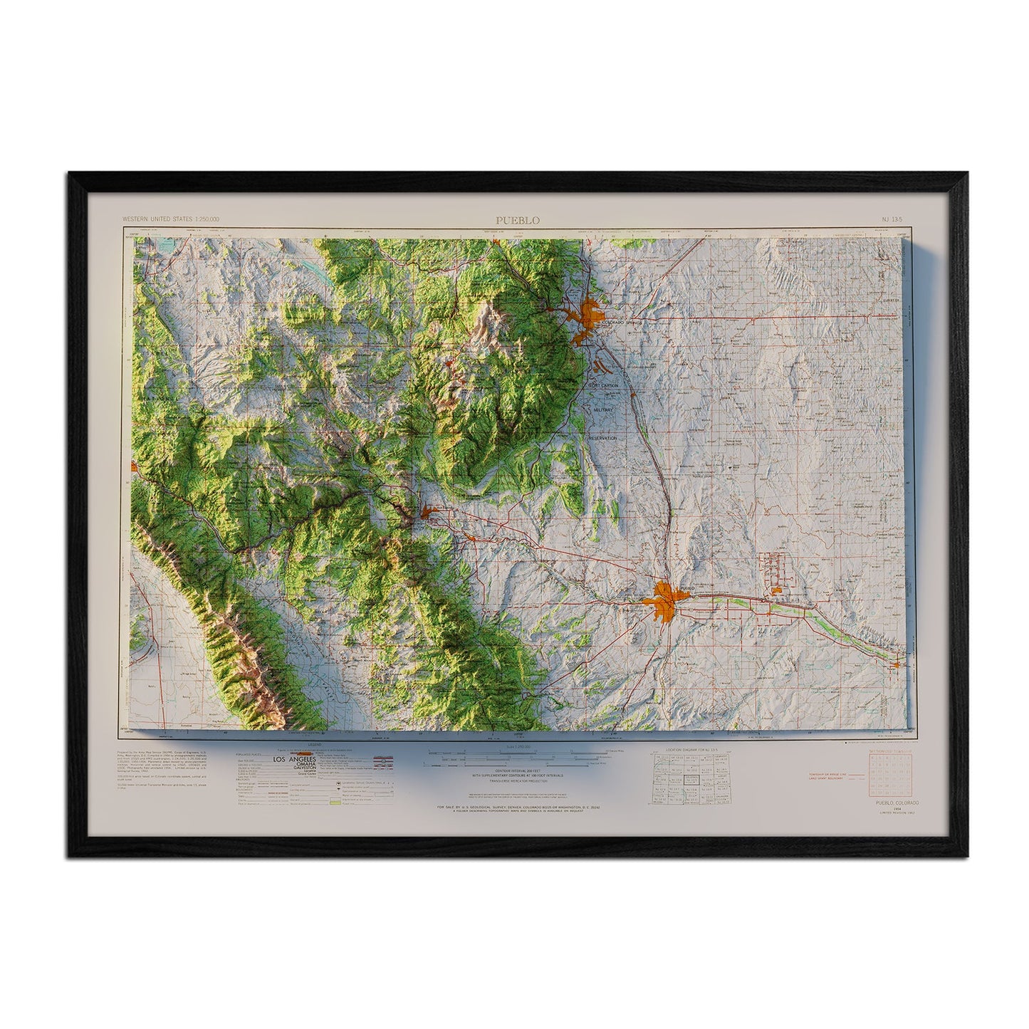 Colorado Springs, CO 1954 Shaded Relief Map