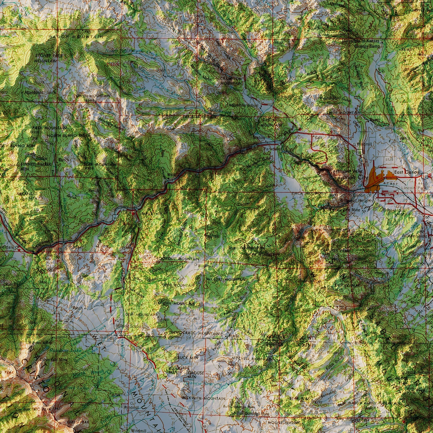 Colorado Springs, CO 1954 Shaded Relief Map