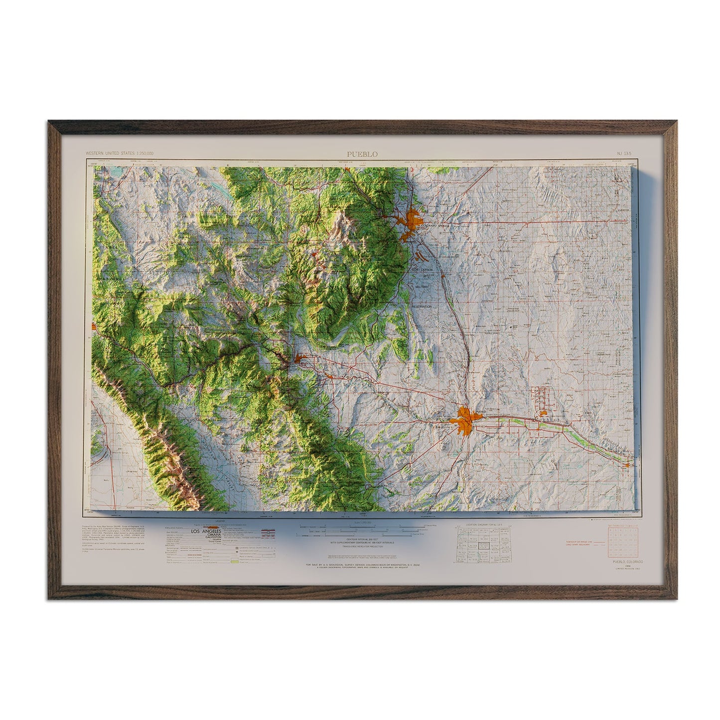 Colorado Springs, CO 1954 Shaded Relief Map