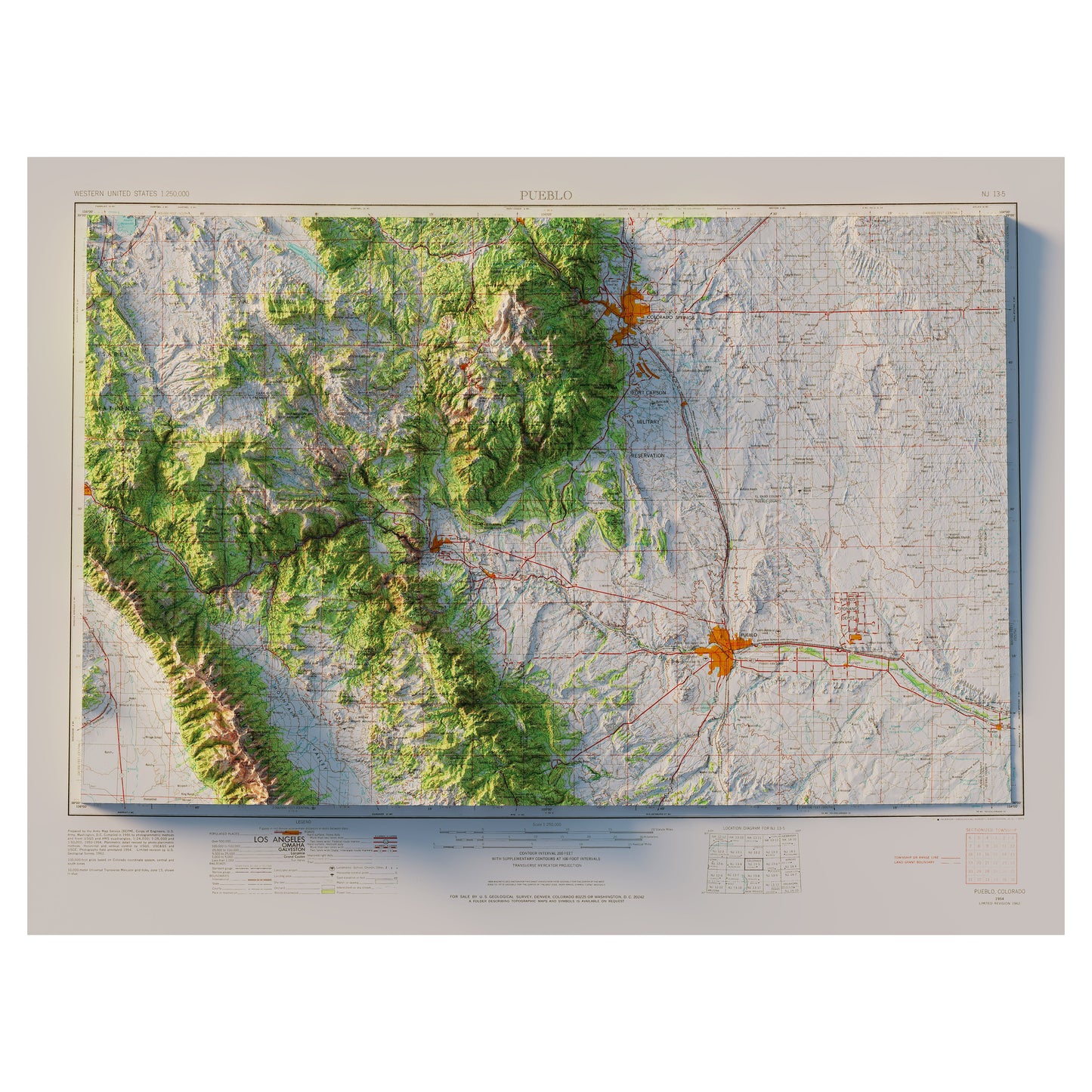 Colorado Springs, CO 1954 Shaded Relief Map