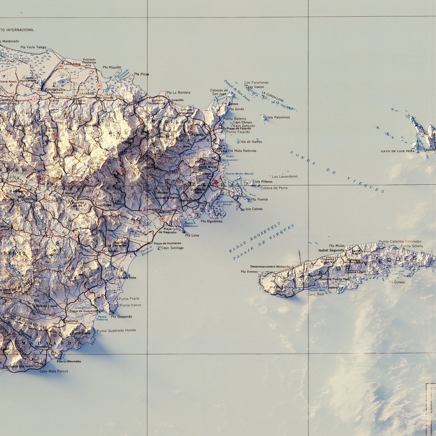 Puerto Rico 1963 Shaded Relief Map
