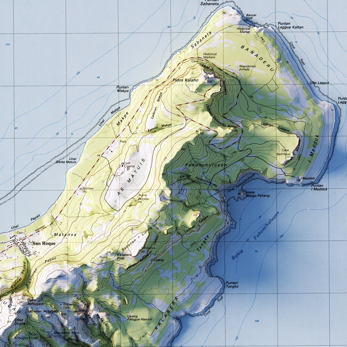 Saipan 1983 Shaded Relief Map