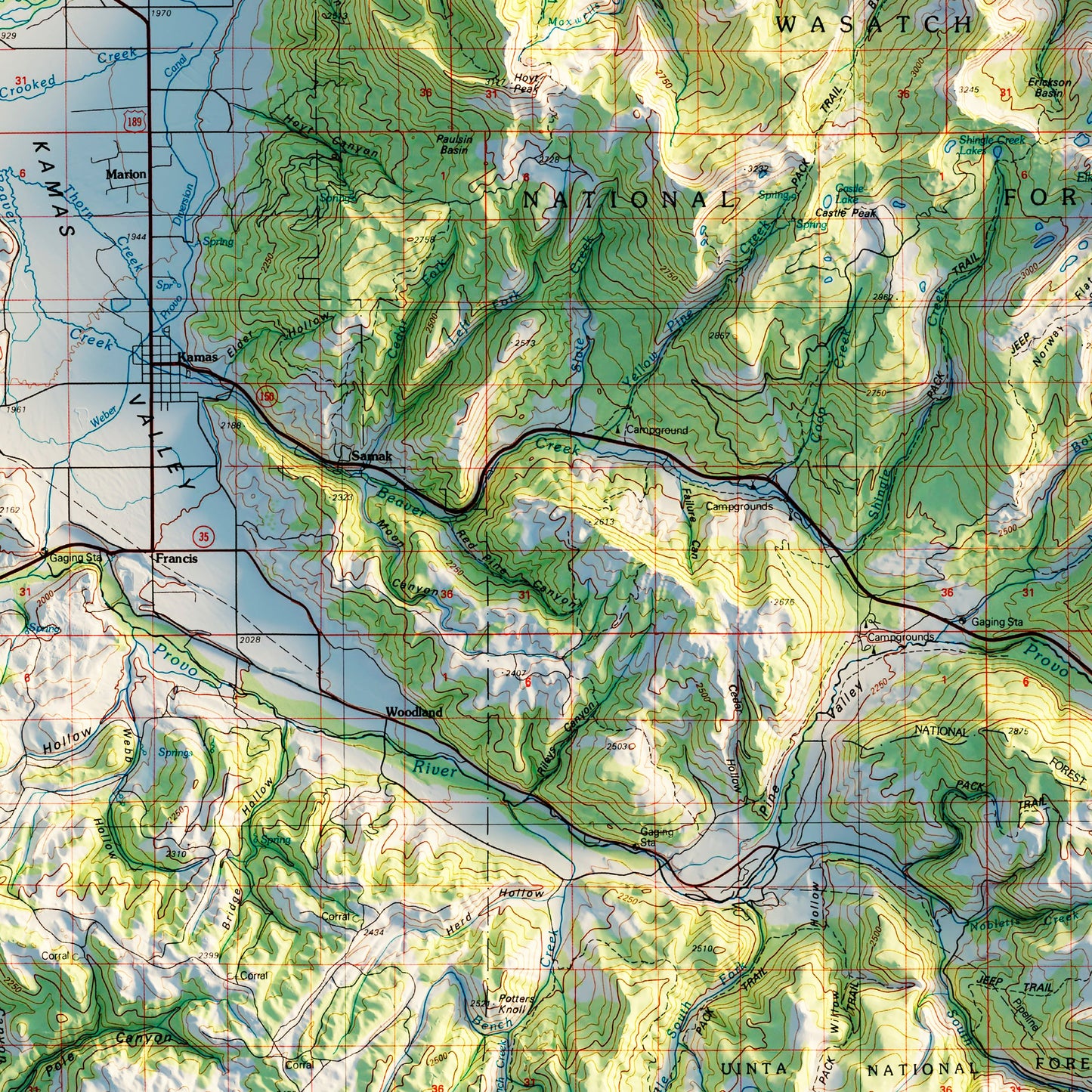 Salt Lake City, Utah 1980 Shaded Relief Map
