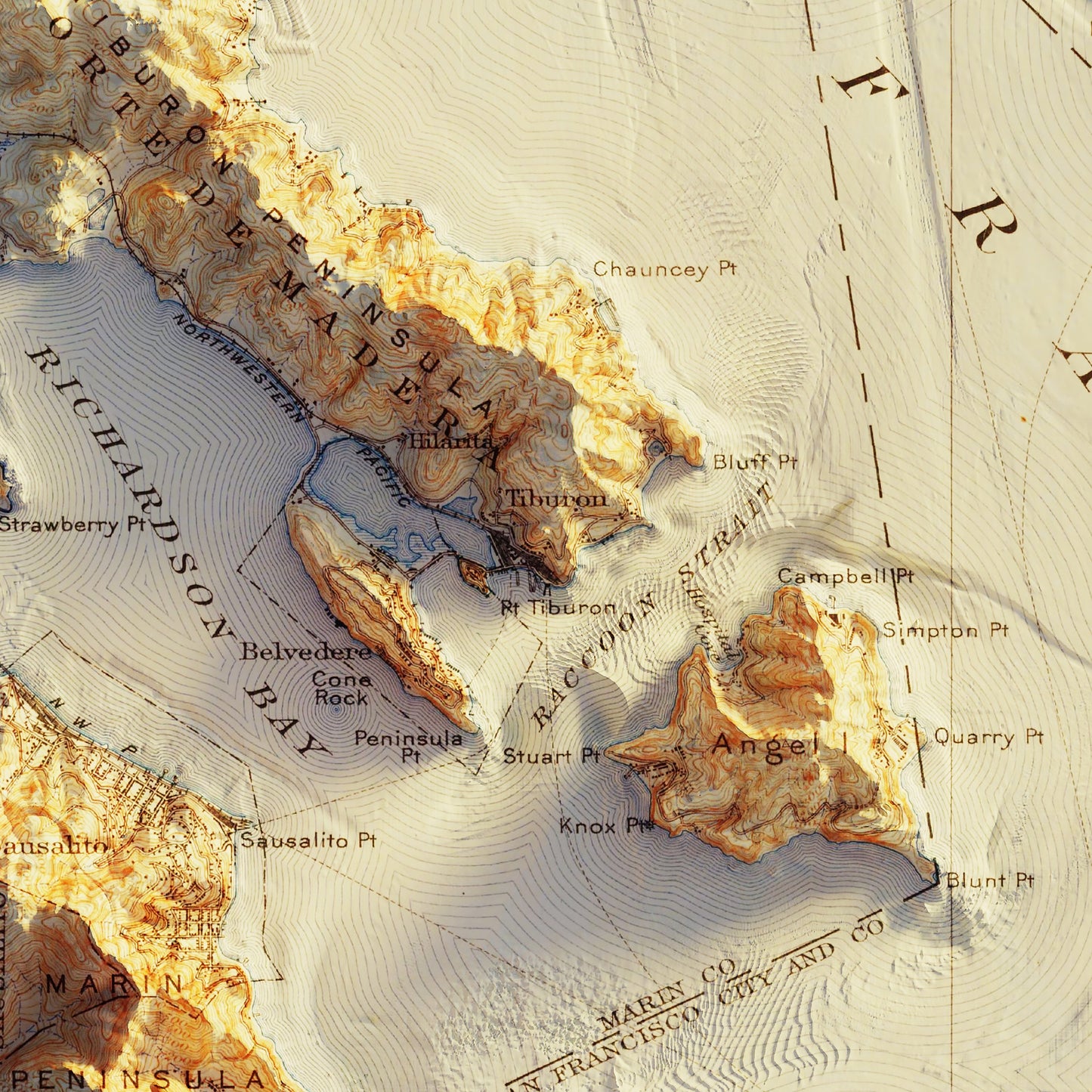 San Francisco 1915 Shaded Relief Map