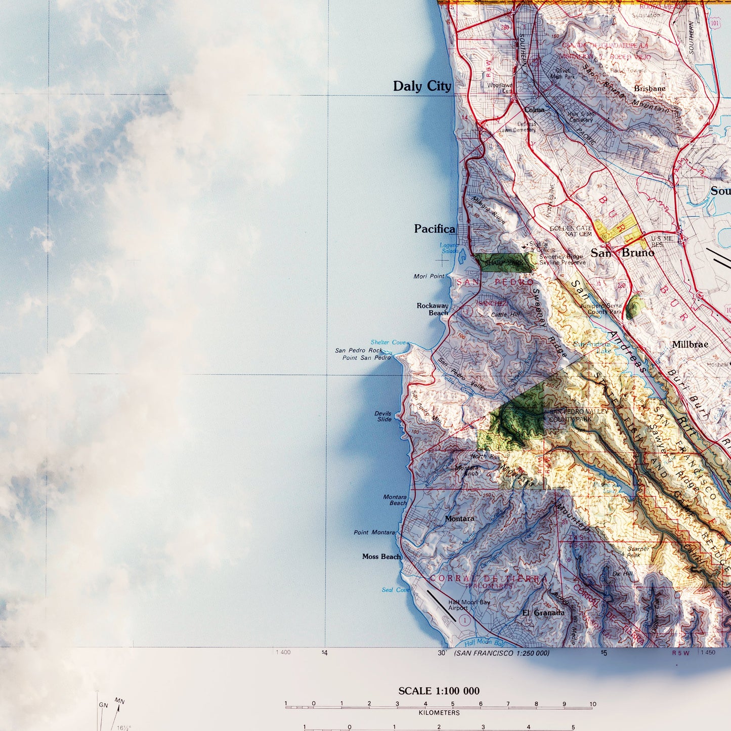 San Francisco, California 1978 Shaded Relief Map