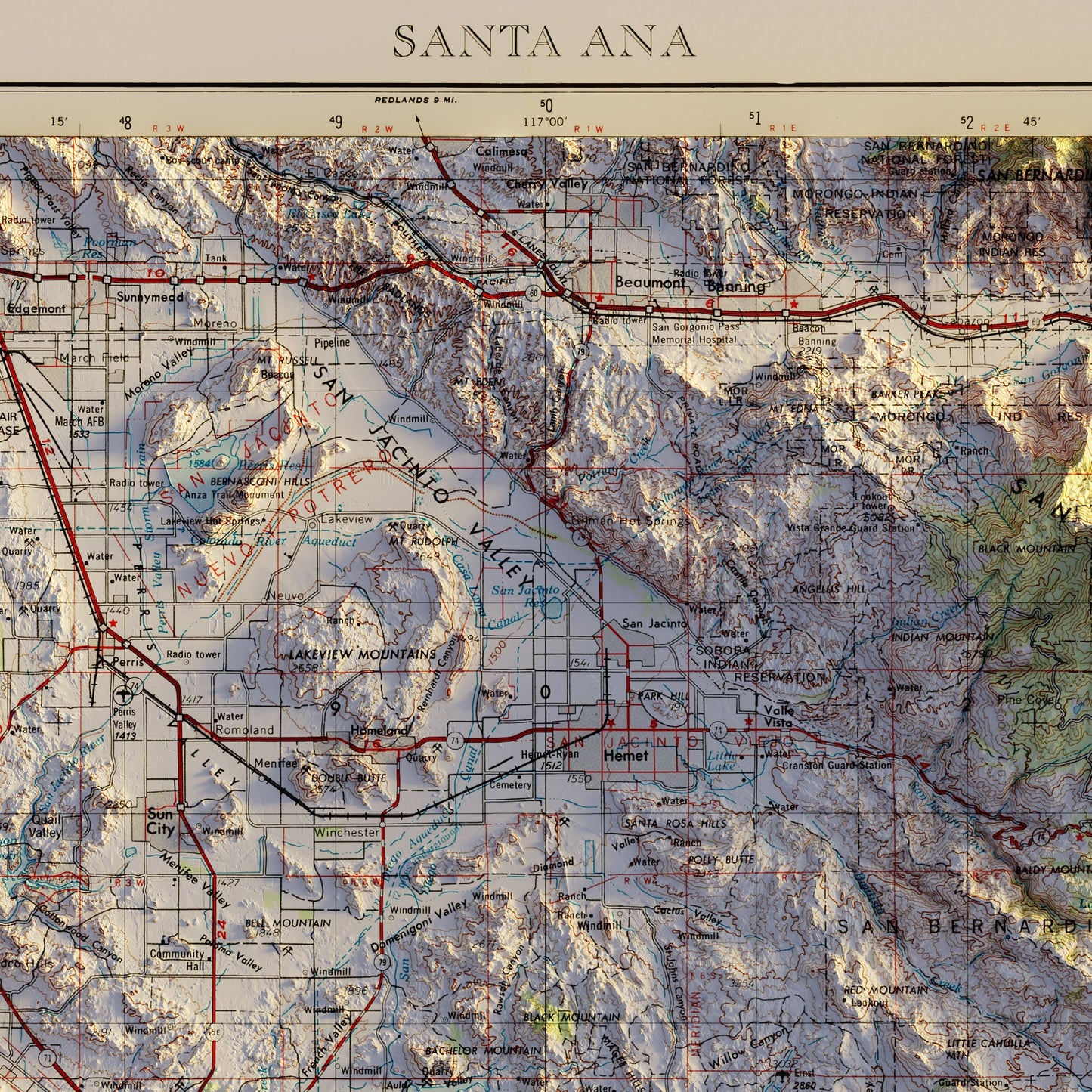 Santa Ana, CA 1959 Shaded Relief Map
