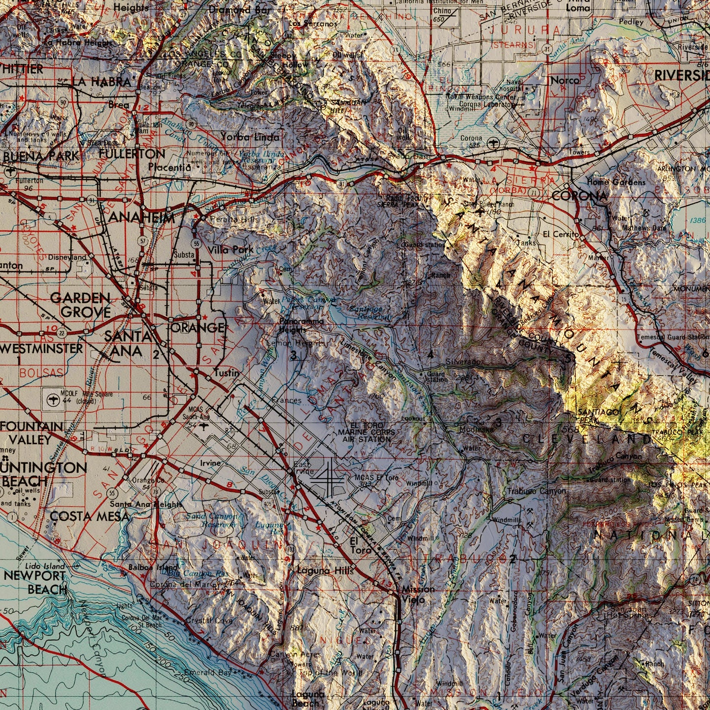 Santa Ana, CA 1959 Shaded Relief Map