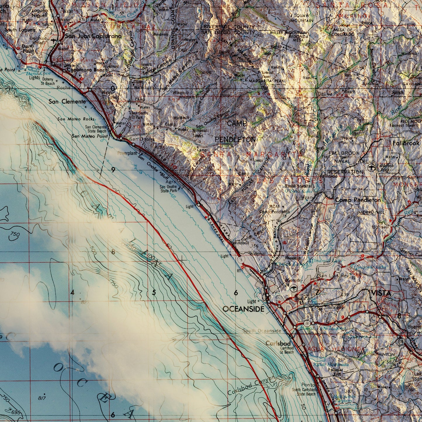 Santa Ana, CA 1959 Shaded Relief Map