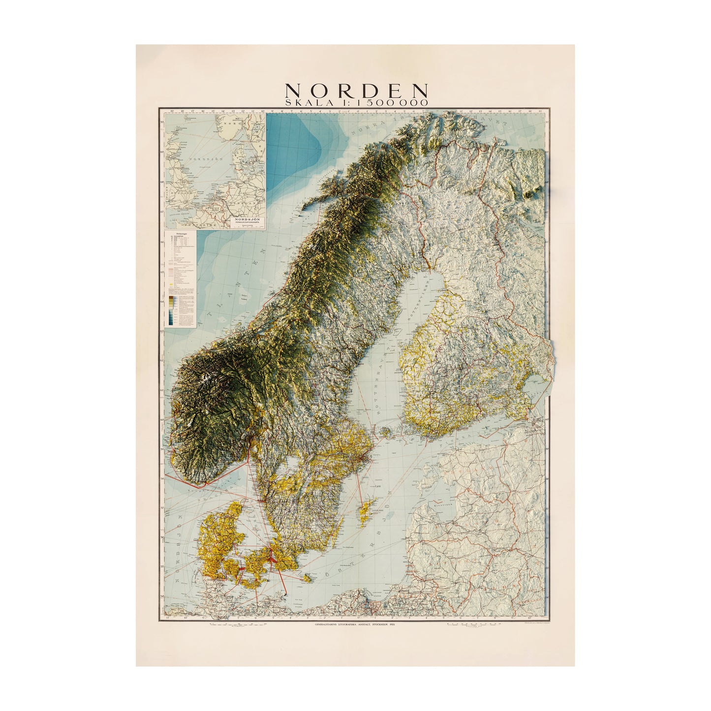 Scandinavia 1922 Relief Map