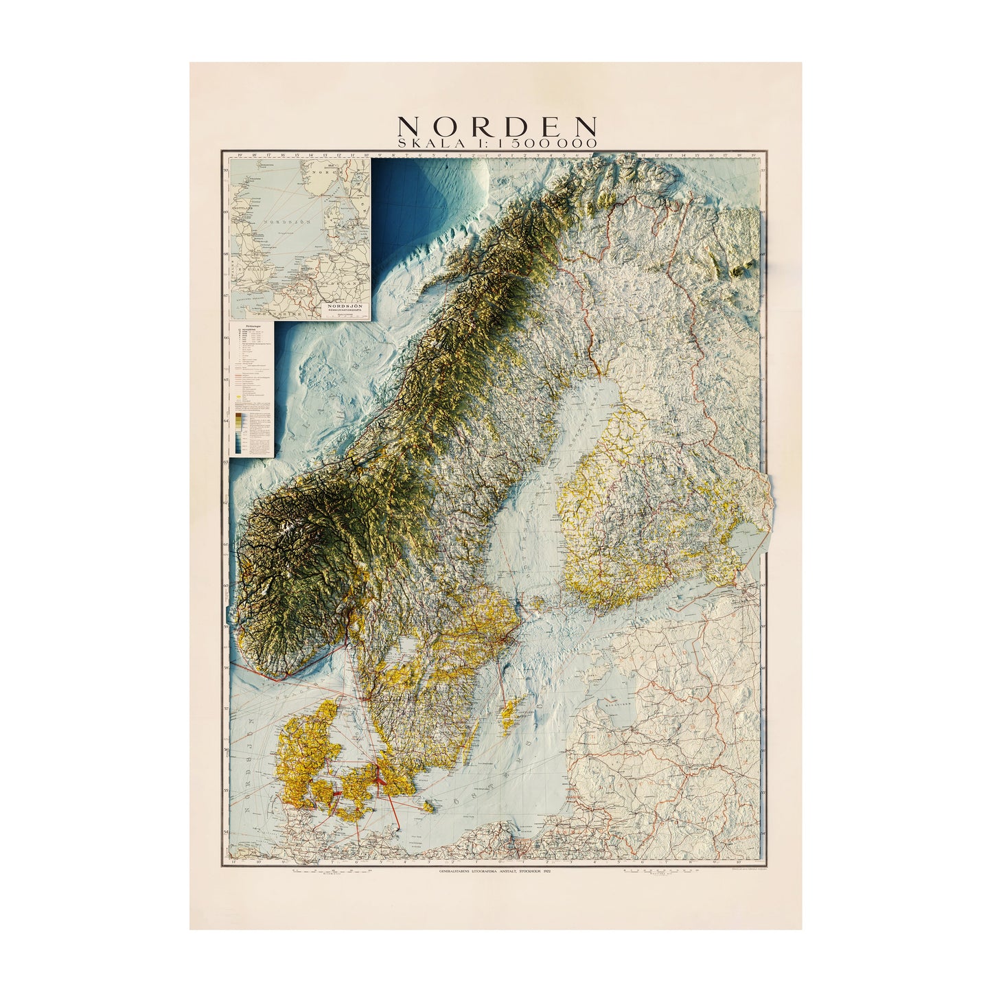 Scandinavia 1922 Relief Map