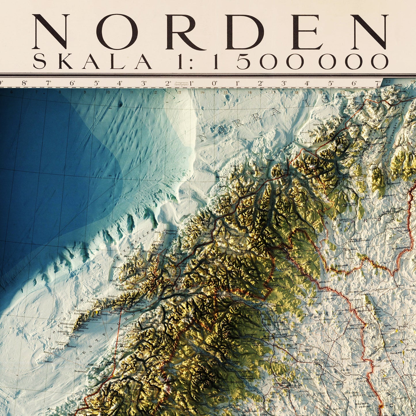 Scandinavia 1922 Shaded Relief Map