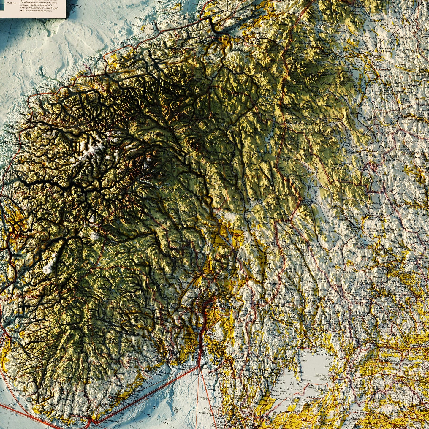 Scandinavia 1922 Shaded Relief Map