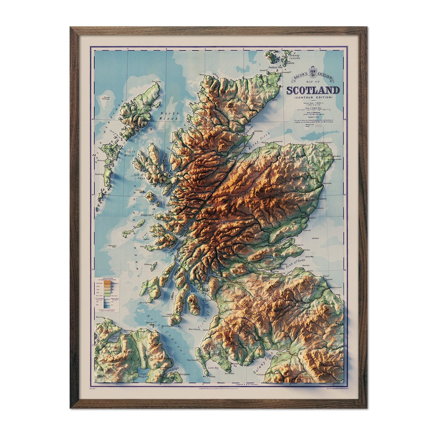Scotland 1914 Shaded Relief Map