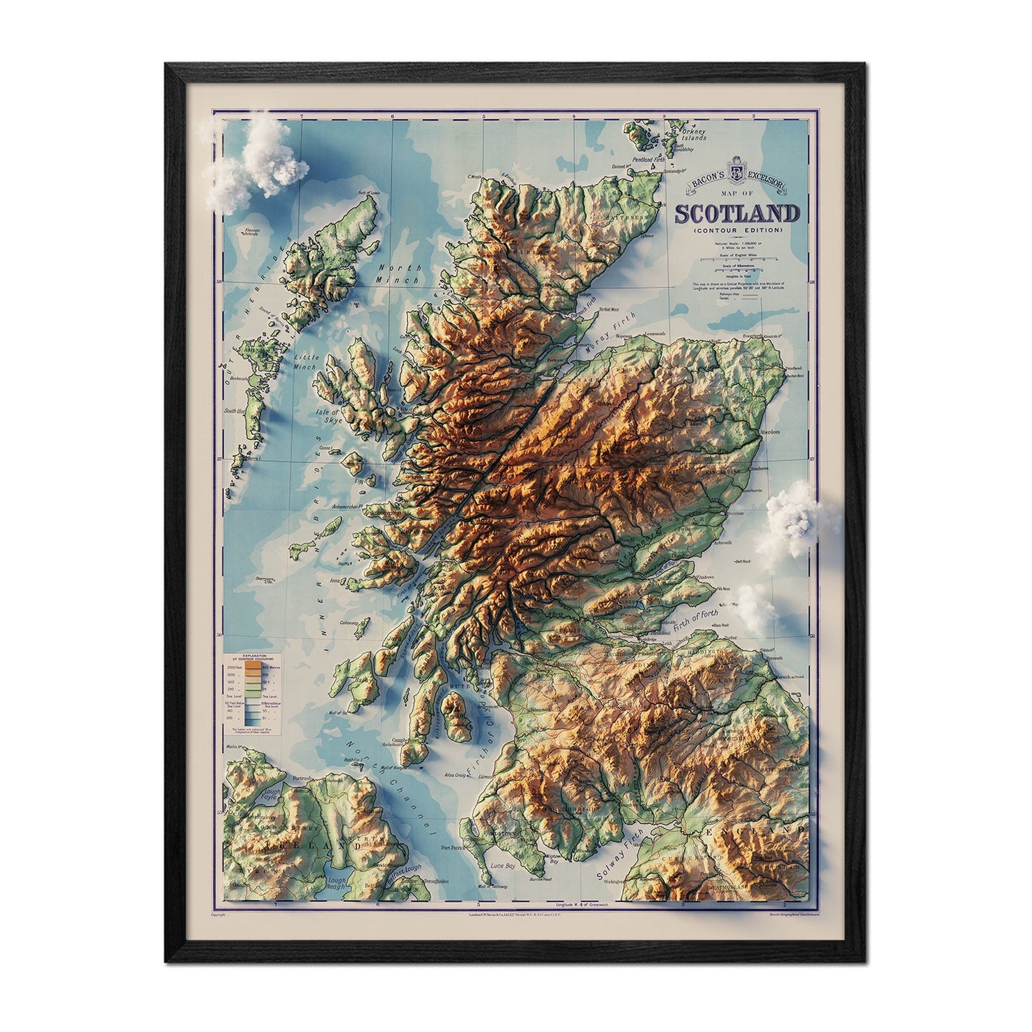 Scotland 1914 Shaded Relief Map