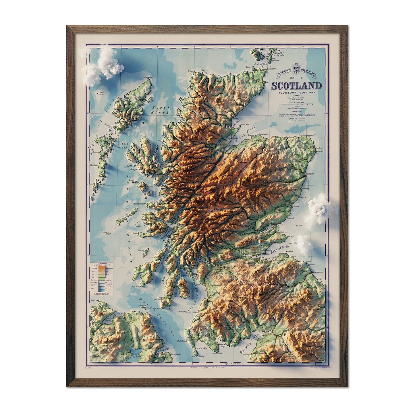 Scotland 1914 Shaded Relief Map