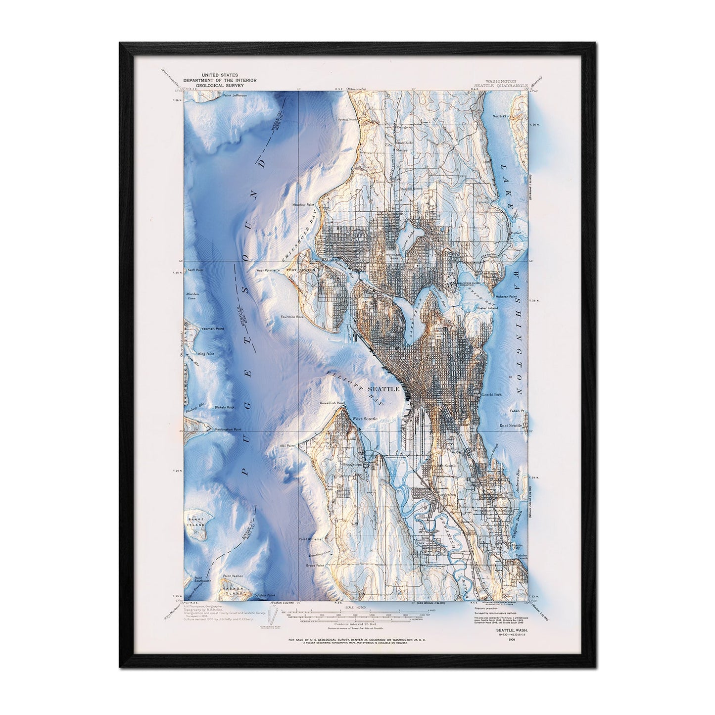 Vintage Seattle Relief Map - 1908