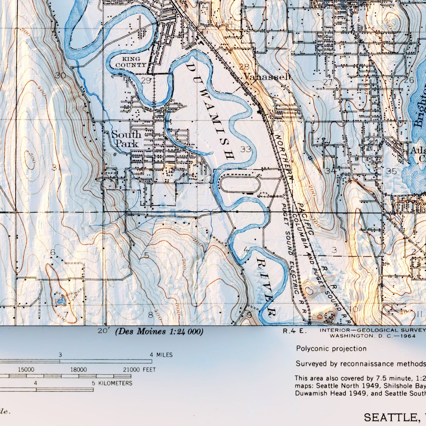 Seattle 1908 Shaded Relief Map