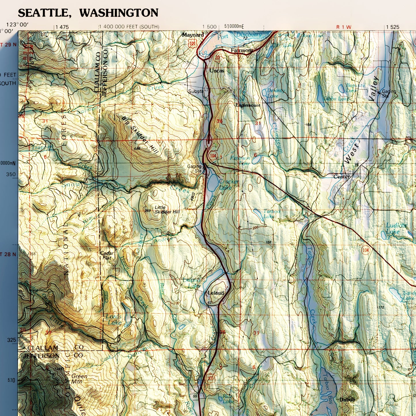 Seattle 1992 Shaded Relief Map