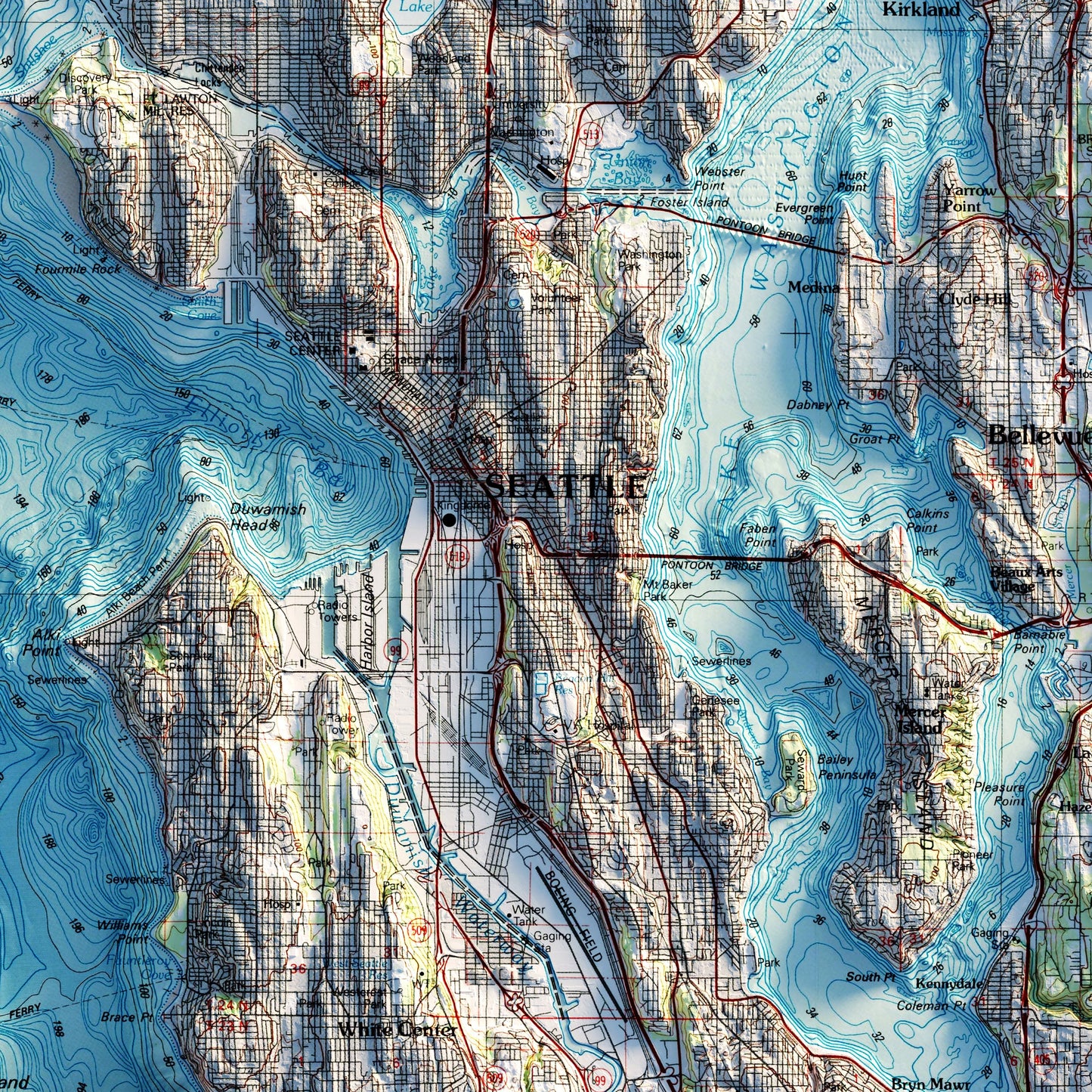 Seattle 1992 Shaded Relief Map