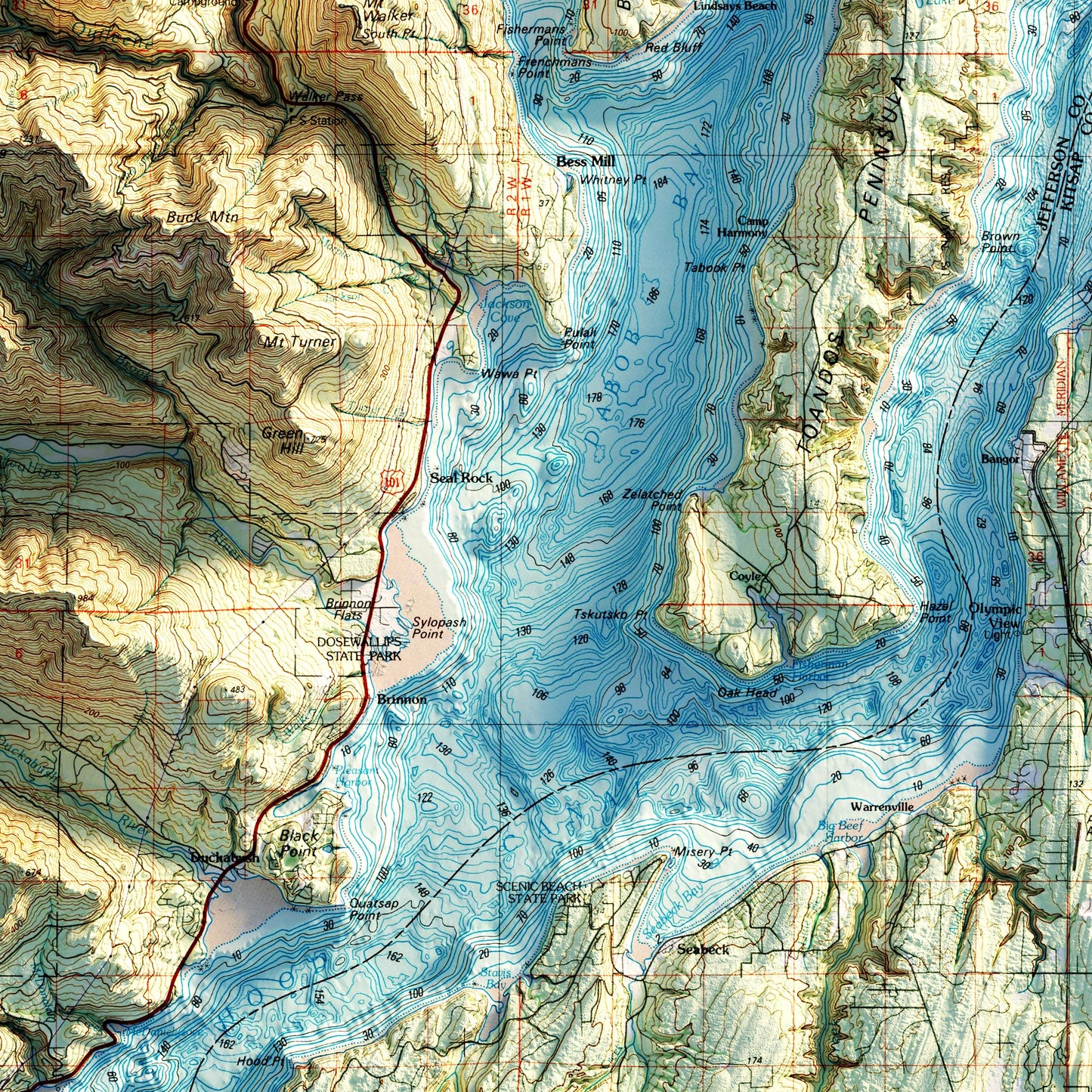 Seattle 1992 Shaded Relief Map