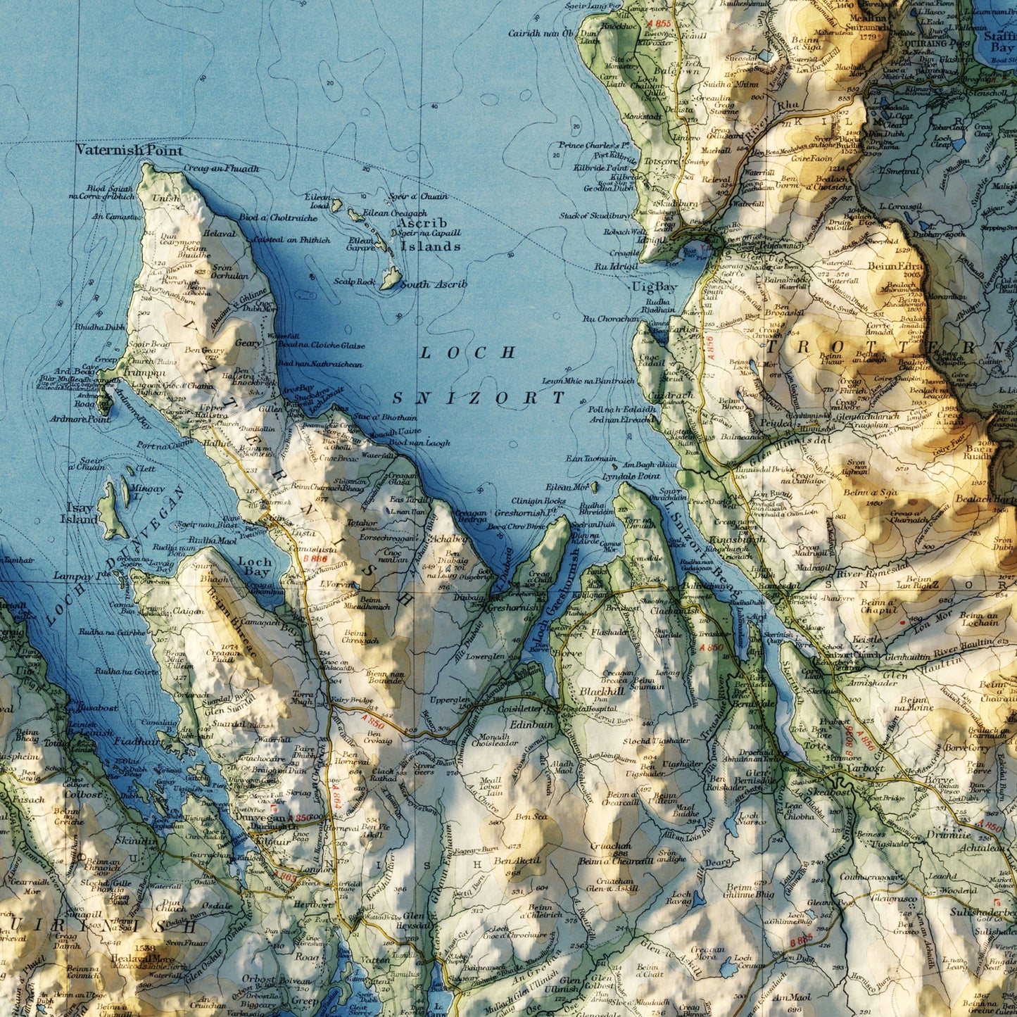 Skye and Wester Ross 1947 Shaded Relief Map