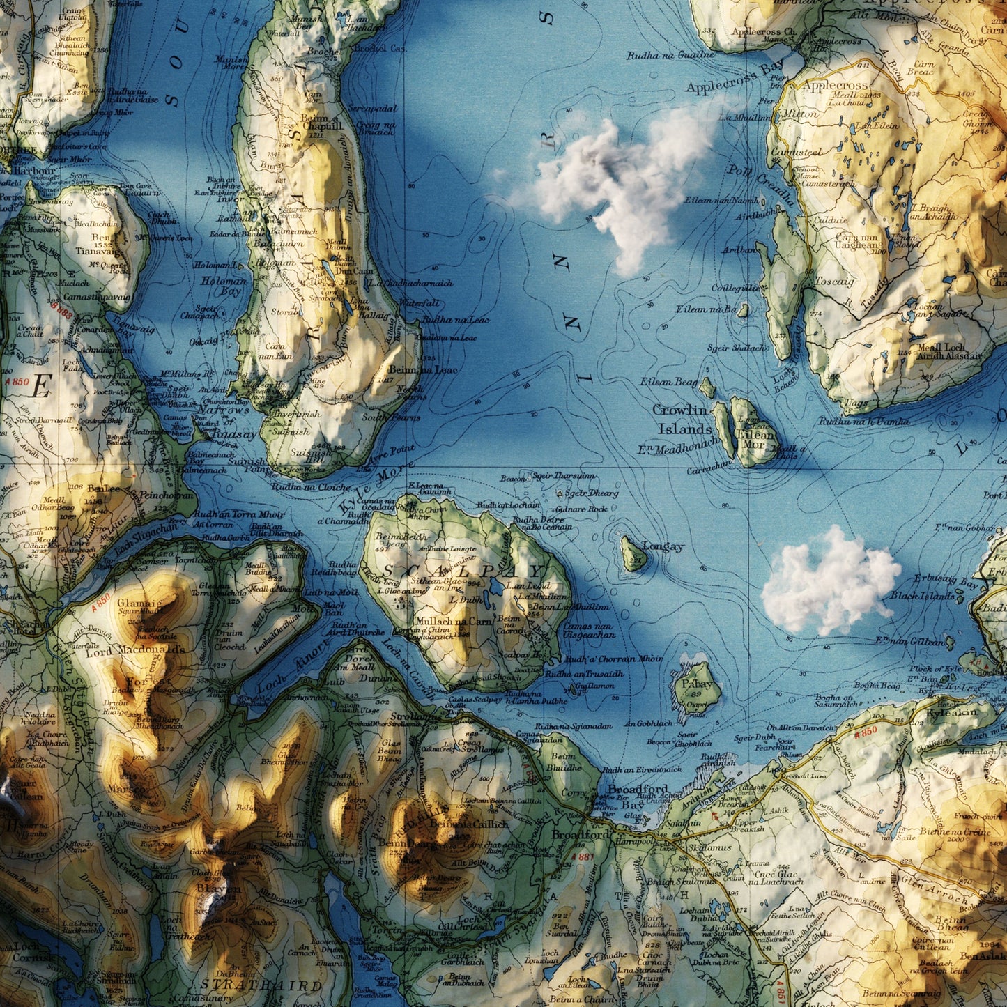 Skye and Wester Ross 1947 Shaded Relief Map