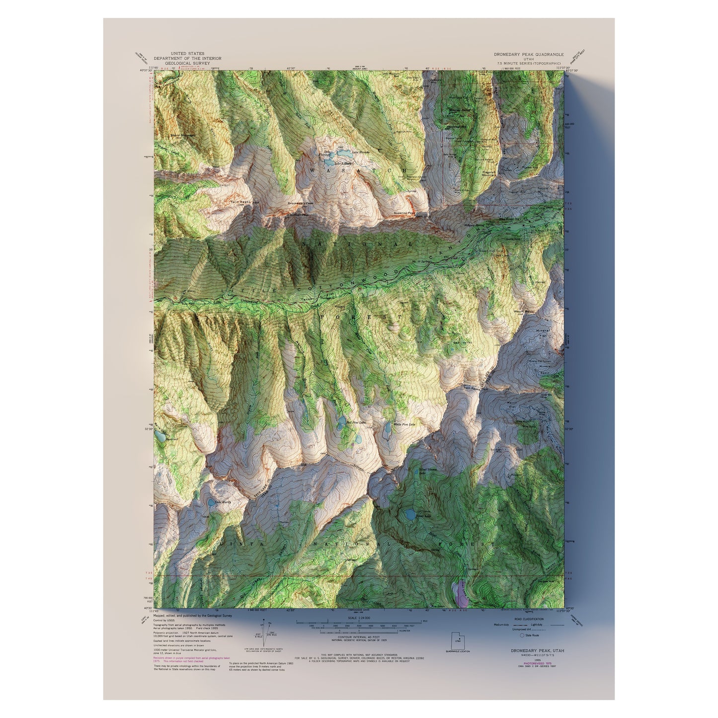 Snowbird, Utah 1955 Shaded Relief Map