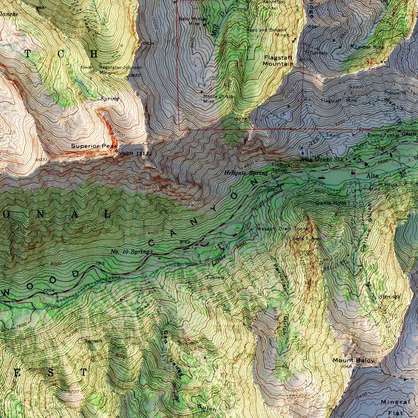 Snowbird, Utah 1955 Shaded Relief Map