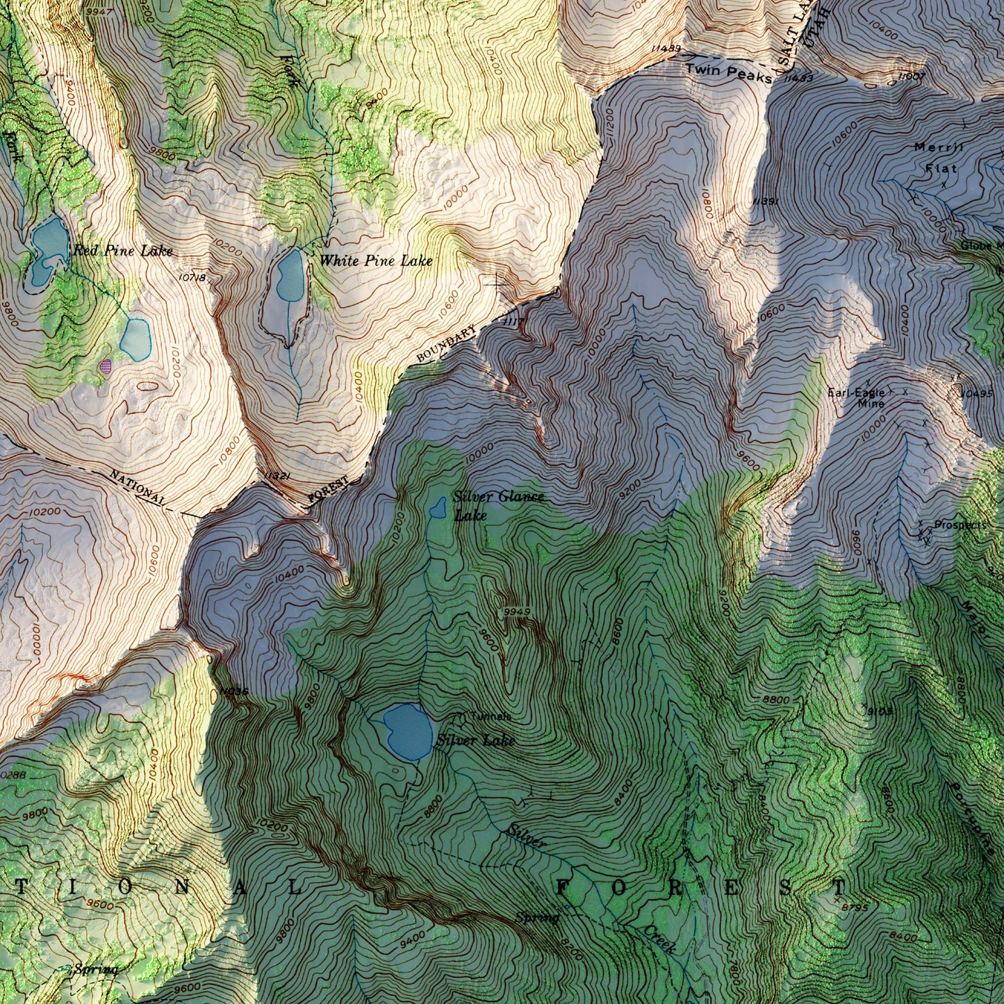 Snowbird, Utah 1955 Shaded Relief Map